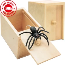 Wooden Prank Spider Scare Box Hidden in Case Trick Play Joke Scarebox Gag Toy***
