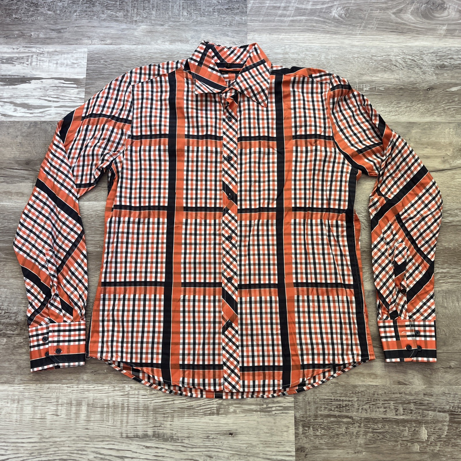 Ben Sherman Shirt Large Orange Plaid  Button Up Long Sleeve Mens