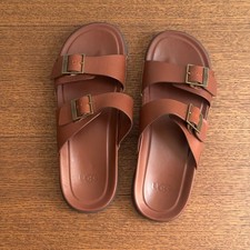 Men’s UGG Wainscott Brown Leather Buckle Slide Sandals 9 UK