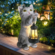Solar Cat Statue Garden Decor, Outdoor Statue Decor with Solar Lantern Lovely Ca