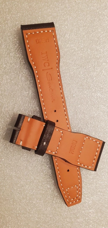 Auténtica correa de reloj IWC Big Pilot Santoni 22 mm x 18 mm de cuero de becerro marrón OEM Foto 4 de 4