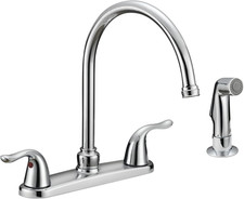 Two-Handle High-Rise Kitchen Faucet with Sidespray, Stainless Steel, EZ-10201