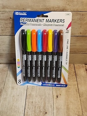 Bright Colors Fine Tip Permanent Markers W/ Pocket Clip (8/Pack)