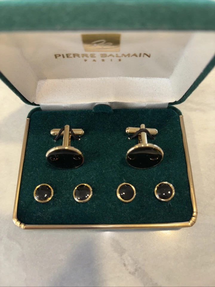 NUEVO Pierre Cardin Años 70 Plato Dorado y Esmalte 4 Camisa Esmoquin Gemelos y Tachuelas Foto 2 de 4