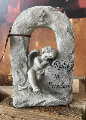 Grabschmuck Grabdeko Grabengel mit Spruch Ruhe in Frieden Totensonntag Figur
