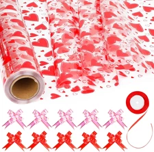 Heart Cellophane Wrap Roll,32In X 98Ft Valentine'S Day Clear Cellophane Gift Bas
