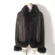 Vintage Real Fox Fur x Lamb Skin Leather Jacket Brown Women L