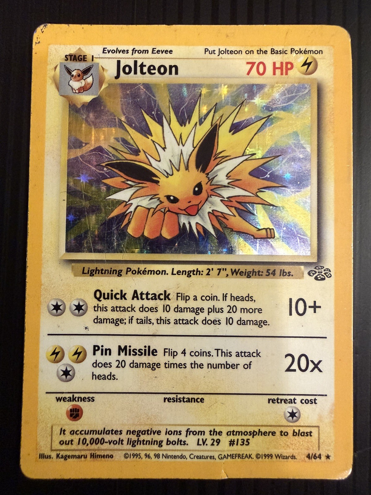 Jolteon - 4/64 Jungle Unlimited Holo Rare Pokemon - HP