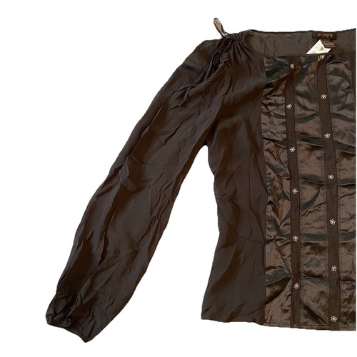 Top donna manica lunga The Limited 100% seta trasparente ricamato fiori taglia large - Foto 6 di 12
