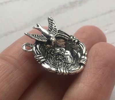 Antique Silver Colour Fillable Birds Nest Pendant , Cute Whimsical Nest DIY