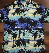 TOMMY BAHAMA Veracruz Cay Sunset Palms Camp Shirt Blue Freeze L Ecovero Vicose 