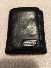 Genuine Dickies Genuine Leather Trifold Wallet w/ Clear ID Window, Black