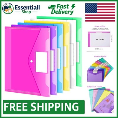 Assorted Multicolor A4 Document Folders with Snap Button - Durable & Transparent