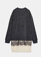  ZARA LADIES KNIT DRESS SOFT JUMPER DRESS GREY size small combined lace dress BN
