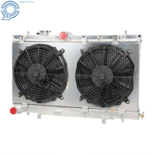 Aluminum 2-Row Racing Radiator Fan Shroud Assembly For Impreza WRX STI 02-07 12V