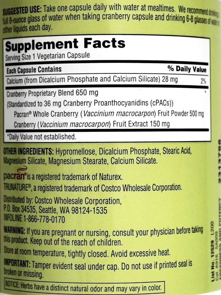 Trunature Cranberry 650mg Capsules with Pacran One-Per-Day Veggie Caps 140 Count - Image 3 of 3