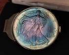 1995 American Silver Eagle Coin Gem Bu Unc Rainbow Toning Money Clip In Mint Box