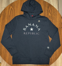 Banana Republic Men's Navy Blue Garment Dye Logo Hoodie Size Large