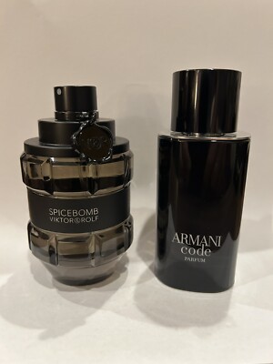 Lot: Giorgio Armani Code Mens Parfum 2.5oz / Viktor & Rolf Spicebomb 3oz NWOB
