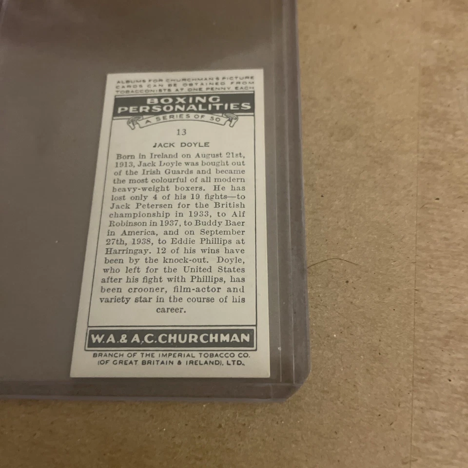 1938 Churchman Boxing  JACK DOYLE - Image 2 of 3