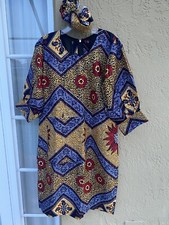 NIGERIAN WAX ANKARA DRESS WITH HEAD TIE CULTURAL ETHNIC CLOTHING AFRICA LARGE