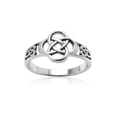 Oxidized Love Knot Flower Ring in Sterling Silver, Size 6