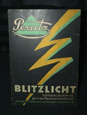 Otto Perutz ''Blitzlicht'' Antique Photography German  Store Advert Sign 10''x 7''