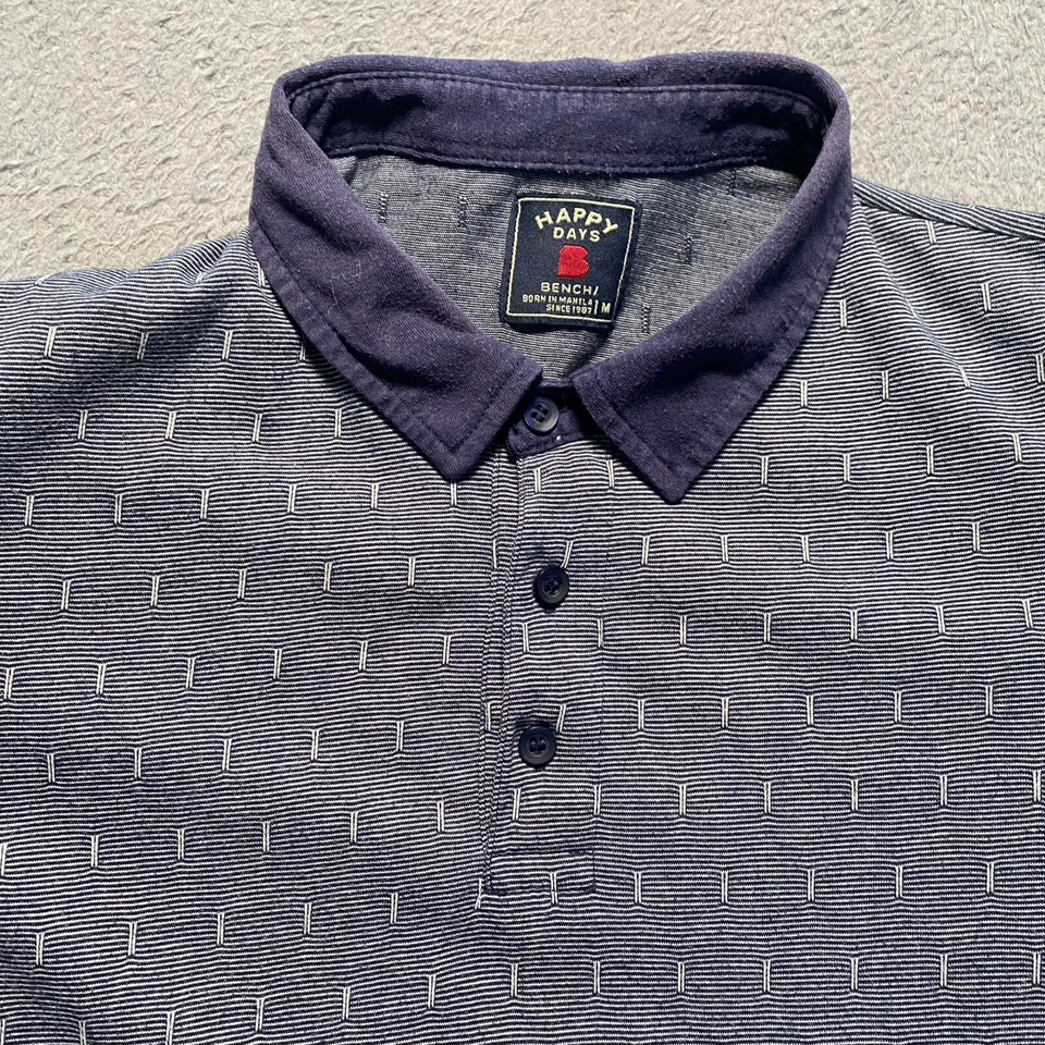 Bench Happy Days Polo Shirt Mens Medium Blue Short Sleeve - Image 3 of 4
