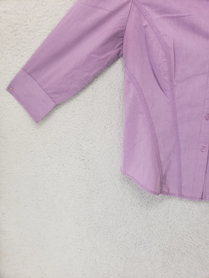 Camisa feminina New York Company top média roxa mistura de algodão manga 3/4 com botões - Imagem 4 de 4