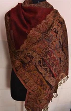 ROYAL JACQUARD HANDWOVEN JAMAVAR SCARF 100% CASHMERE STOLE PAISLEY PASHMINA WRAP