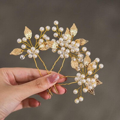 Heread Pearl Bride Wedding Hair Pins Leaf Bridal Head Piece  display picture 1