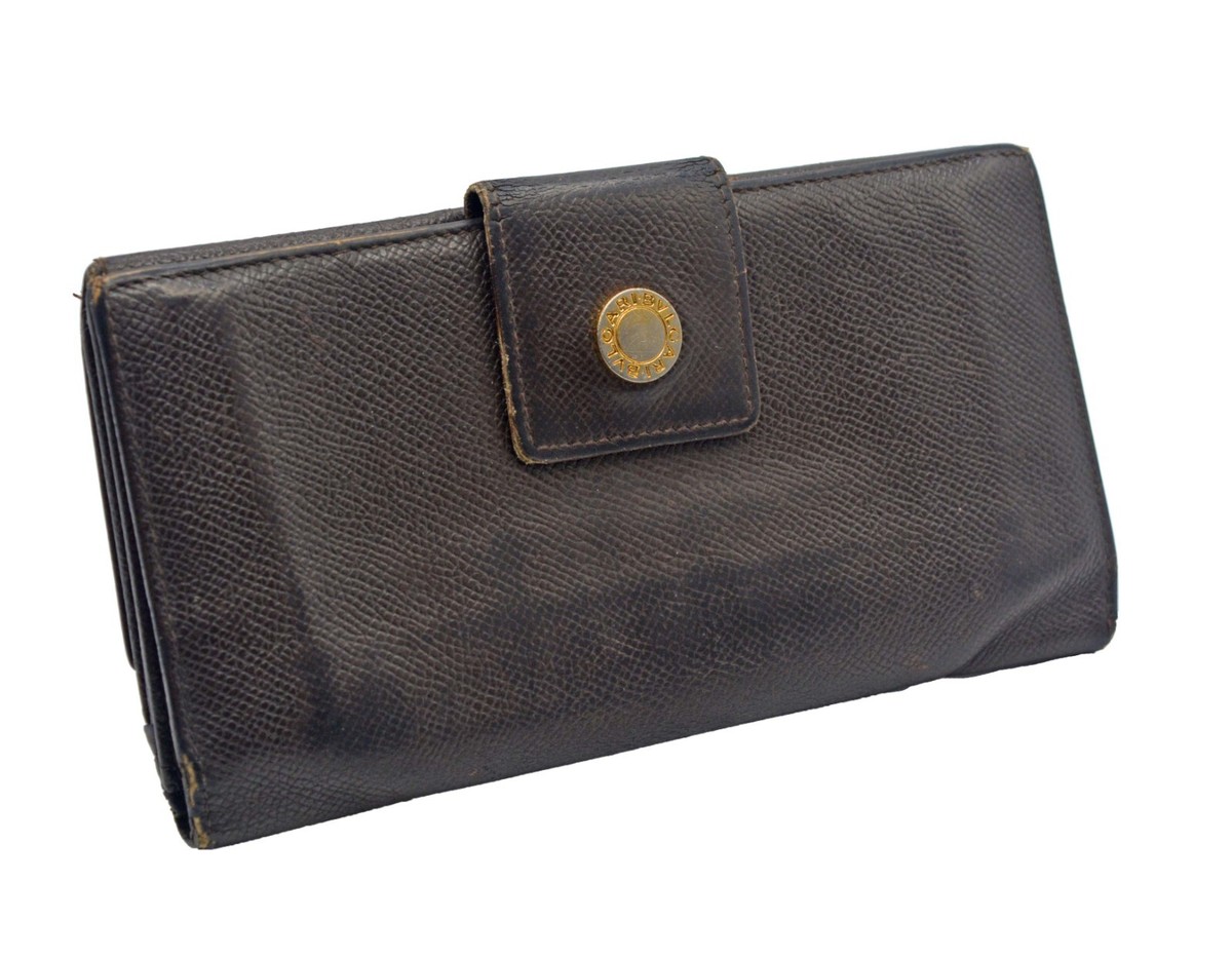 BVLGARI Leather Bi-Fold Long Wallet Purse Card & Coin Case Women display picture 1