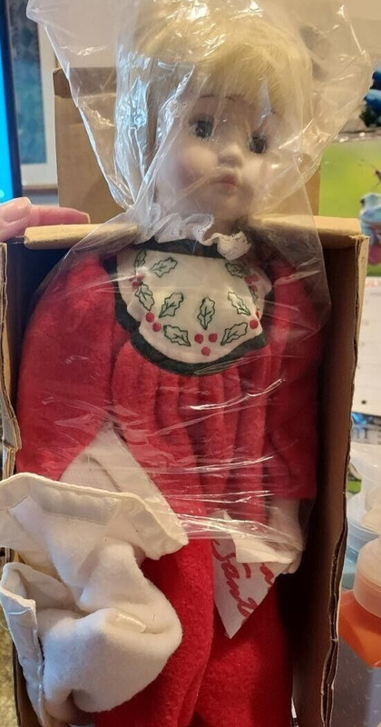 House Of Lloyd Sweet Dreams Porcelain Doll w/Blankie, Santa Letter and Stand