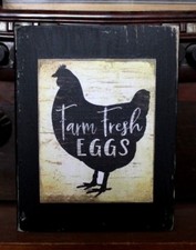 Farm Fresh Eggs Hen Primitive Rustic Wooden Sign Block Shelf Sitter 3.5X4.5