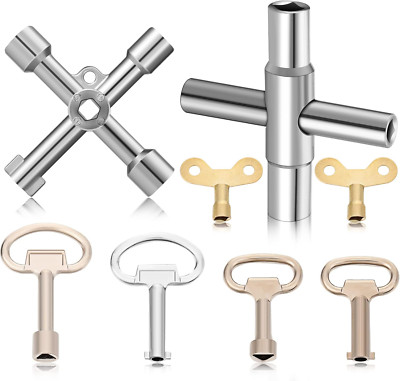 8 Pieces Multi-Functional Utility Key Kit 4 Way Sillcock Key Plated Steel Water