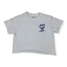 Disney White Cropped Stitch Air Brushed Graphics Women's Size Small