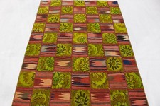 Patchwork Vintage Rarität Orient Teppich grün rosa Design 200x140 handmade 2173