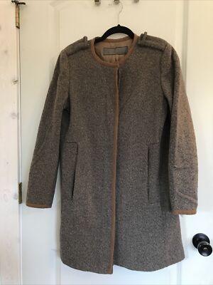Women's Size Large Zara Basic Brown Long Wool Coat Jacket Business Career Casual