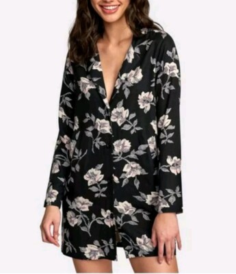NEW RVCA Downer Blazer Dress Sz M Black Floral Pockets Long Sleeve Button Front