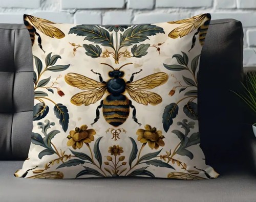 Queen Bee Honey Bee Bumble Bee Cream Floral Cushion COVER 45 X 45cms - Picture 6 of 7