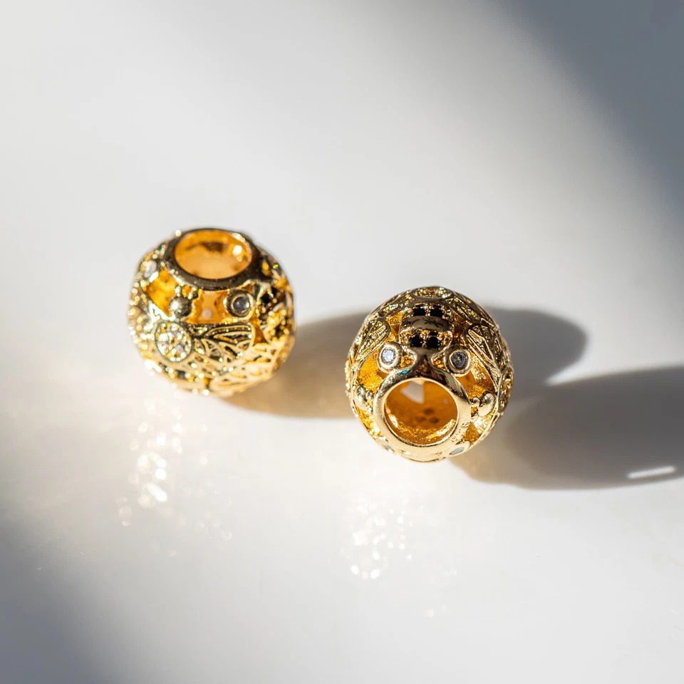 Charm Schmuck Perle f. Pan-Armband 925 Sterling Silber in Gold eloxiert & Zirkon - Bild 4 von 4