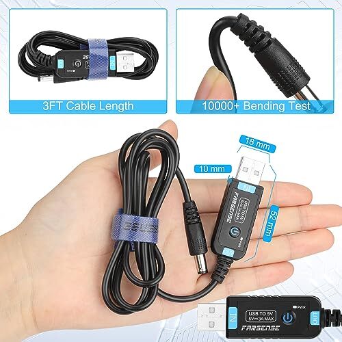 USB to DC 5V Power Cord Universal DC 5.5x2.1mm Barrel Plug Charging Cable3FT ... - Picture 6 of 7