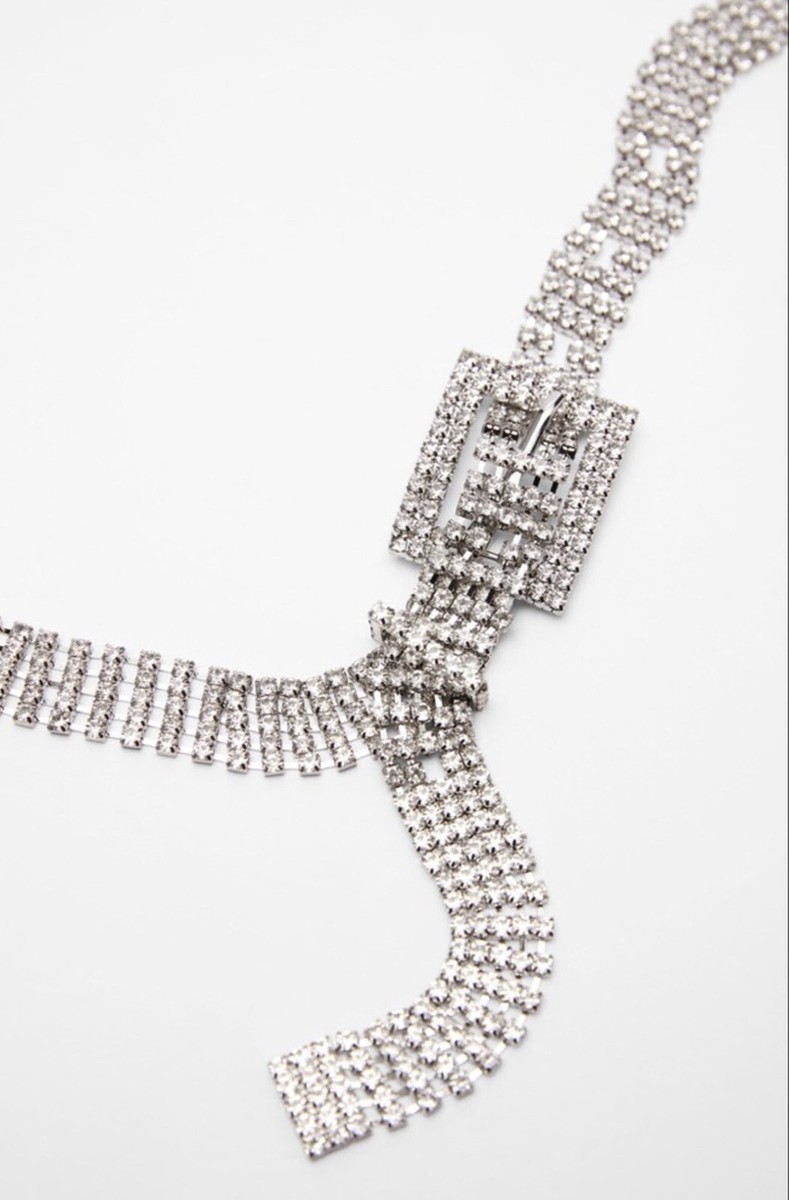 NWT ZARA jewel belt. Size 32 (M) BNWT ZARA Silver Maxi Jewel Rhinestone Belt Size 32 | eBay UK main image 4