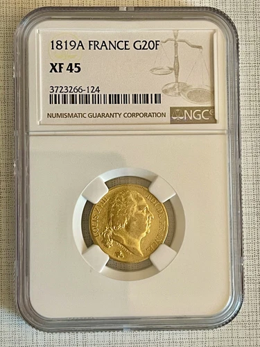 France 1819-A Louis XVIII 20 Francs Gold NGC XF45 SKU# 4156