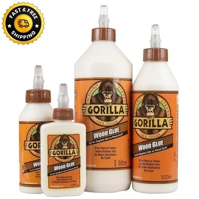 GORILLA GLUE Gorilla Wood Glue Water Resistant Adhesive PVA White Strong Fast Dry Timber Bond