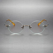 Women Rimless Retro Round Eyeglasses Men Vintage Pure Titanium Glasses Frame Rx
