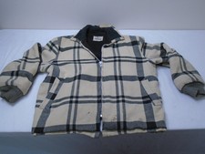 Vintage Woolrich Jacket Mens Sz L Cream Plaid Wool Bomber Sherpa Lined USA Made