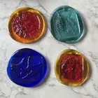 Set 4 Pressed Art Glass Suncatcher Ornaments Blenko? Ginko Sun Pine Leaf Ladybug