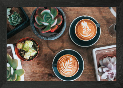 Kaffee Blumen gerahmtes Wandbild Poster Leinwanddruck Bild