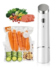 Portable Vacuum Sealer for Food, 10 Reusable Sealer Bags with 60kPa Powerful ...